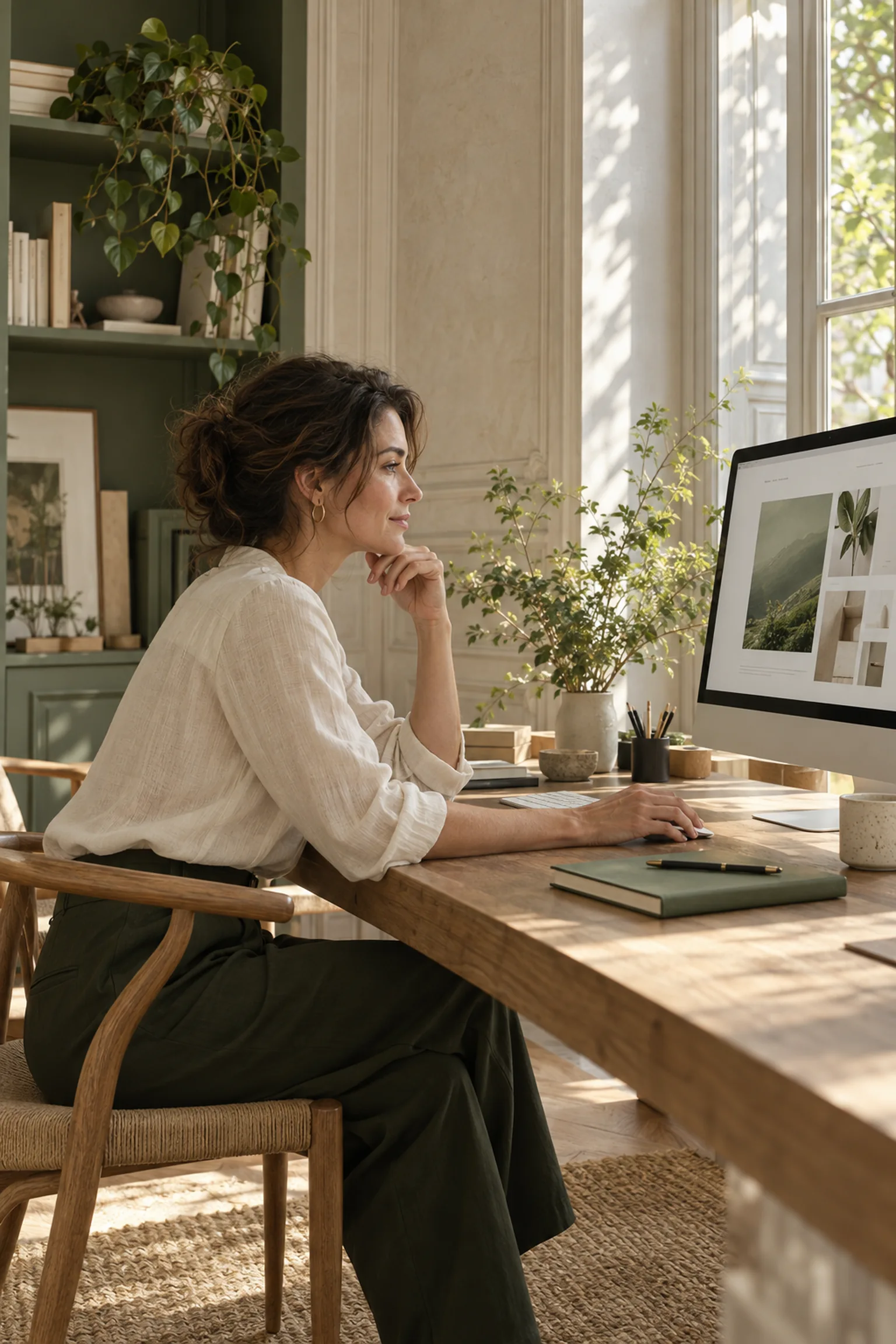 Scène illustrative : création de site internet dans un studio lumineux.