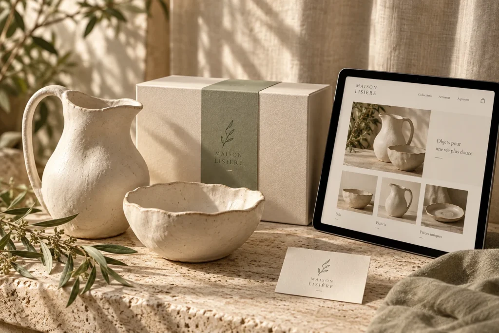 Concept Maison Lisière : céramiques et emballage dans un atelier artisanal