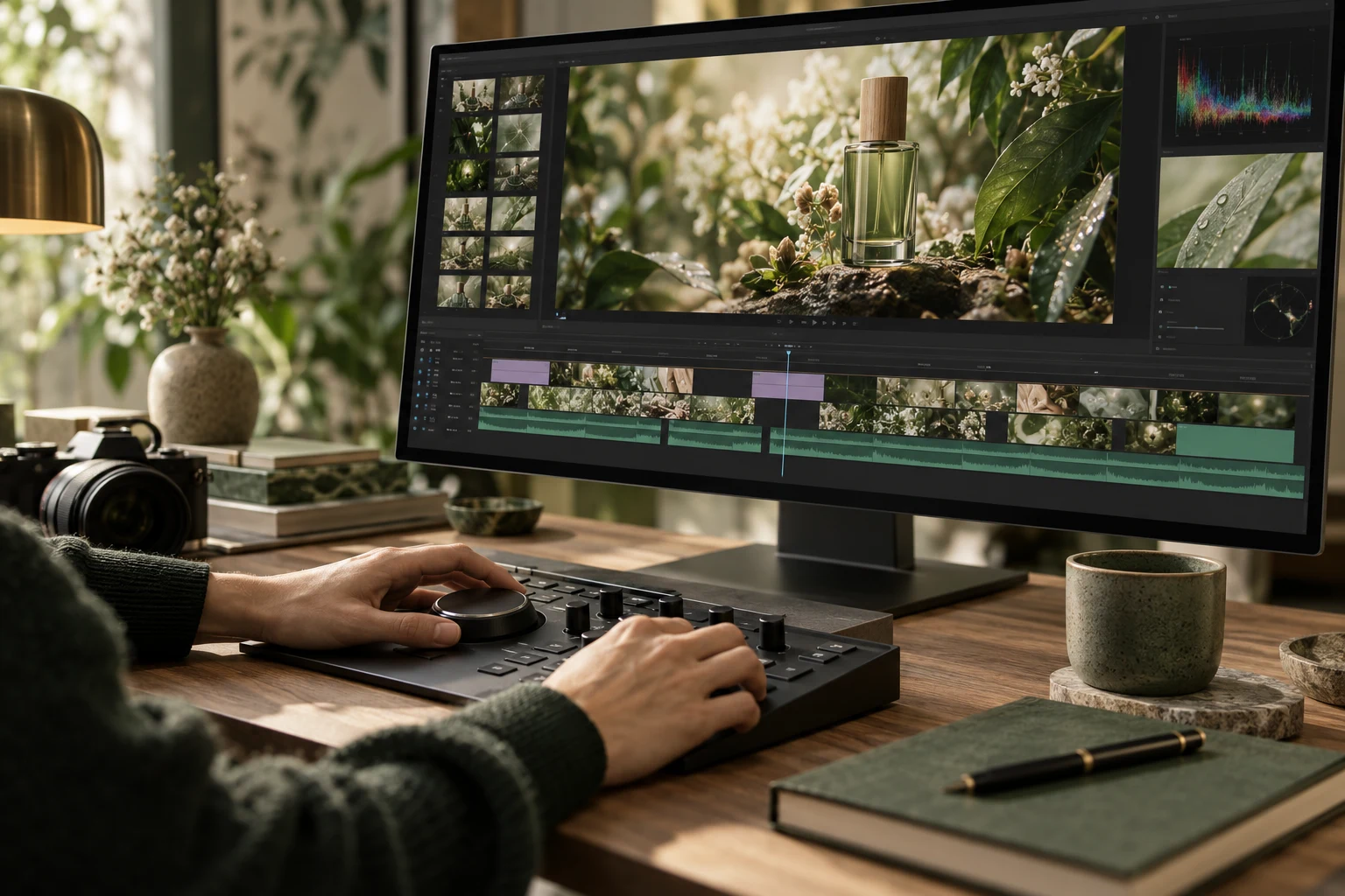 Poste de montage vidéo professionnel.